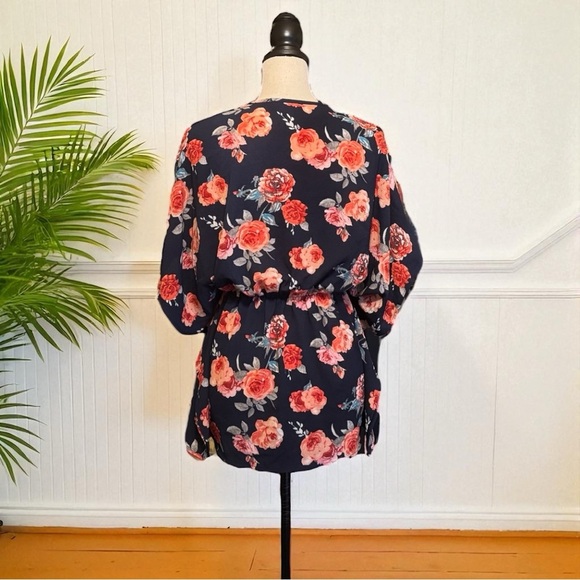 🌺 MILEY + MOLLY Navy Floral Kimono Tie-Front Cardigan – Medium - Picture 3 of 10